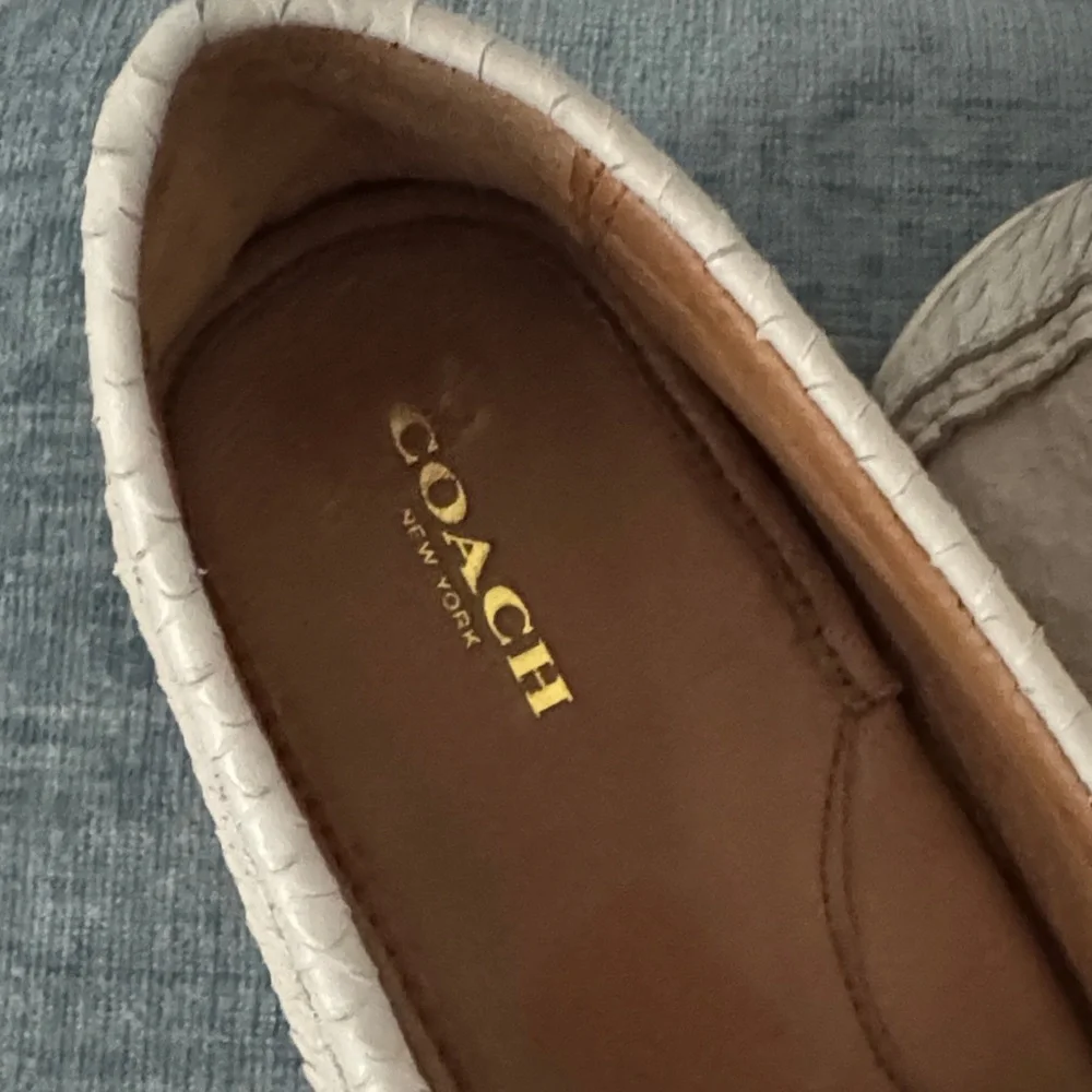 Coach Cream Leather Moccasin Loafers with Gold Accent Snake Skin - Picture 3 of 5